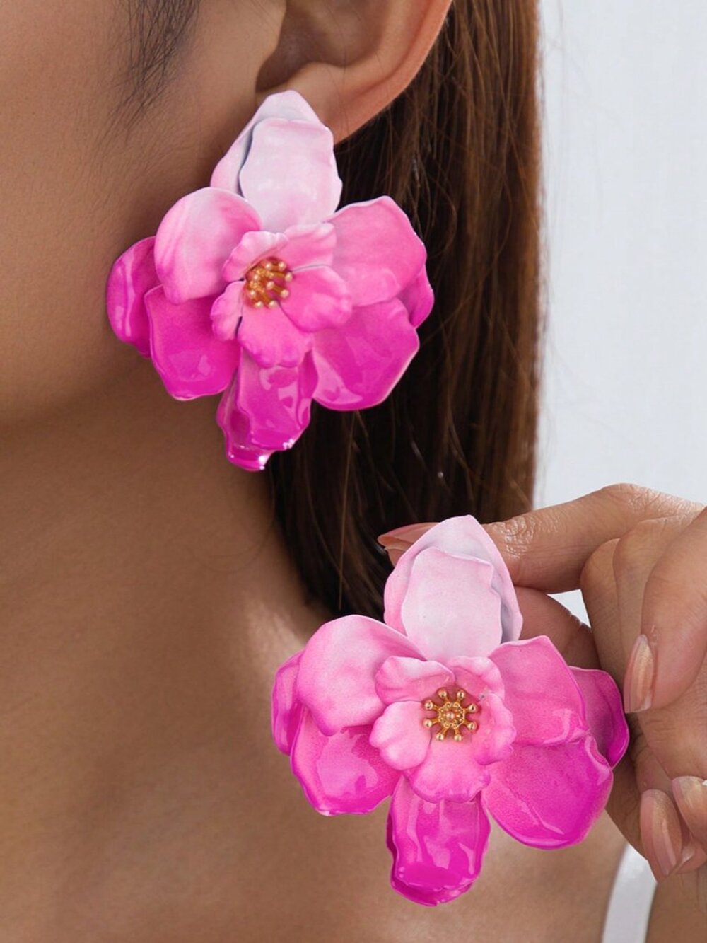 Pink Women's Floral & Leaf Geometric Textured  Earrings